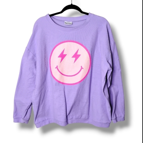 Katydid Lightning Smiley Oversized Sweatshirt L Purple Dopamine Street Style - Picture 1 of 6